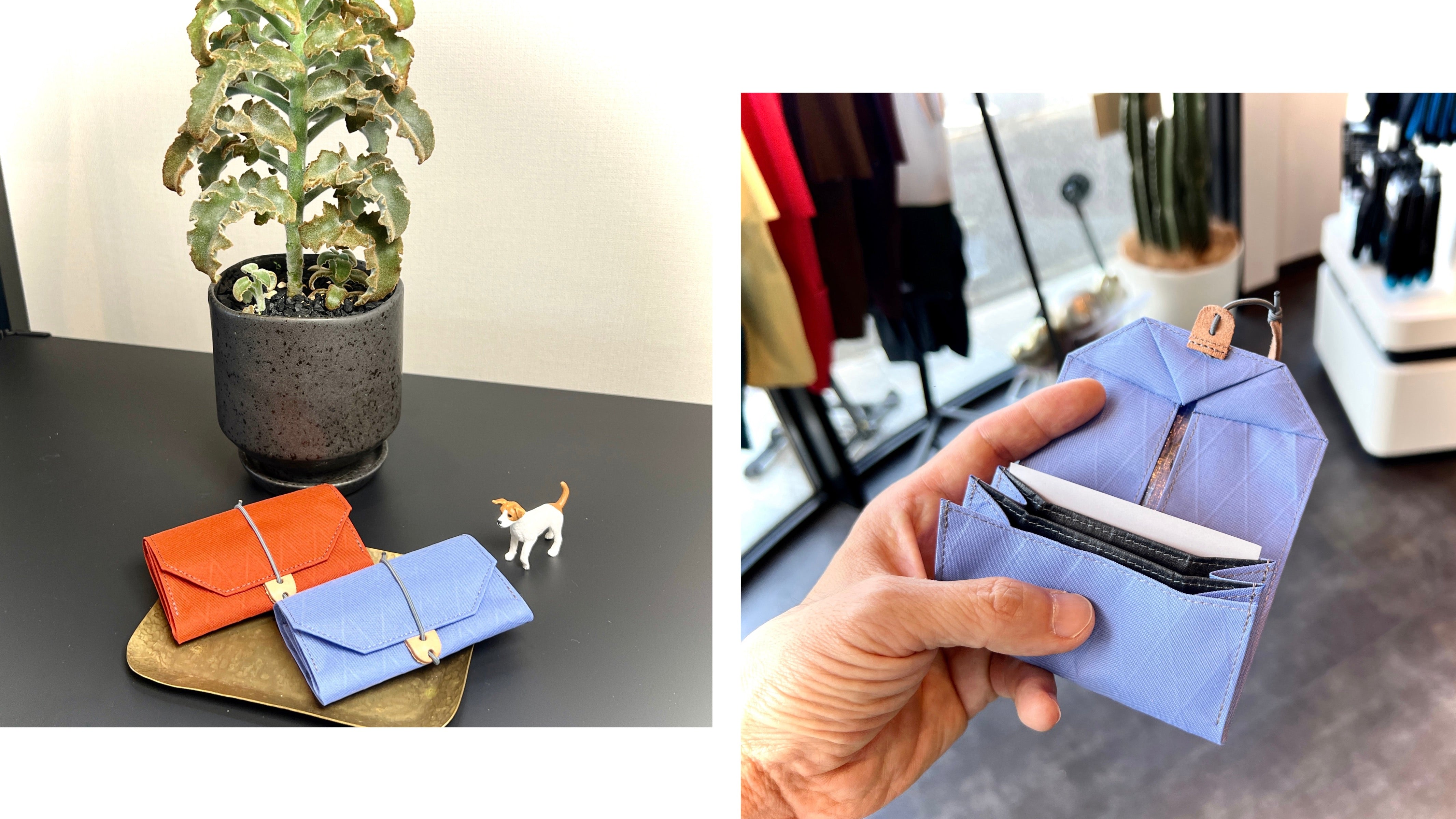 当店でロングセラーのミニ財布「WALTZ DX」に新色追加。lavender と terracotta が仲間入りです。